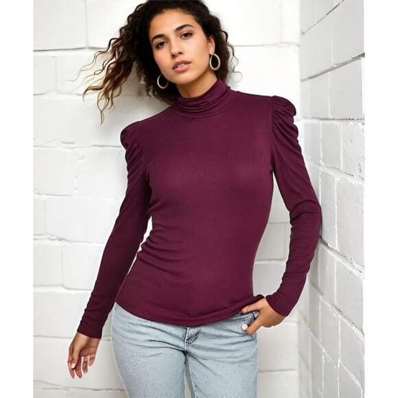 International Concepts Women's Ribbed Knit Port Puff Sleeve Turtleneck Top NWT - Picture 1 of 3